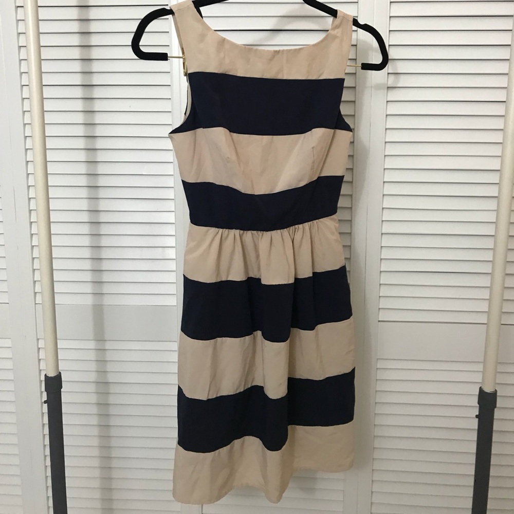 Blue and cream striped dress